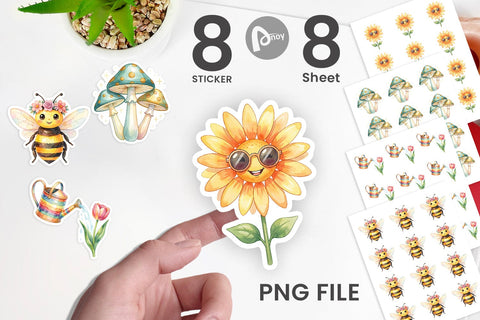 Sticker Watercolor Groovy Retro Floral Garden Sublimation artnoy 