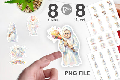 Sticker Watercolor Grumpy Anti Social Ghost Sublimation artnoy 