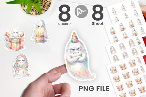 Sticker Watercolor Grumpy Anti Social Ghost Sublimation artnoy 