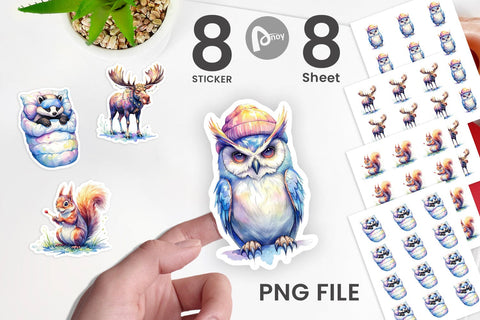 Sticker Watercolor Grumpy Camping Animals Sublimation artnoy 