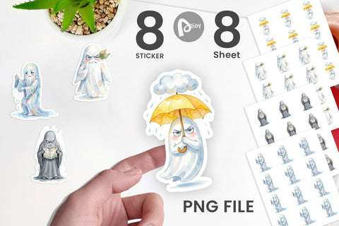 Sticker Watercolor Grumpy Rainy Day Ghost Art Sublimation artnoy 