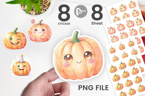 Sticker Watercolor Kawaii Cute Pastel Pumpkin Sublimation artnoy 