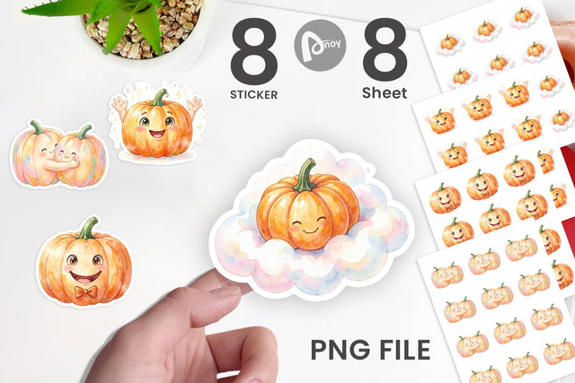 Sticker Watercolor Kawaii Cute Pastel Pumpkin Sublimation artnoy 