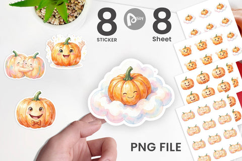 Sticker Watercolor Kawaii Cute Pastel Pumpkin Sublimation artnoy 