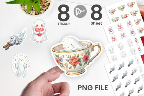 Sticker Watercolor Kawaii Pastel Sleepy Ghost Sublimation artnoy 