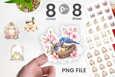 Sticker Watercolor Mama Bird And Floral Nest Art Sublimation artnoy 