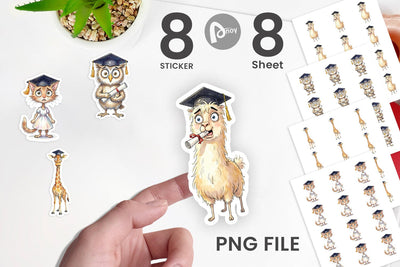 Sticker Watercolor Messy Animal Graduation Sublimation artnoy 
