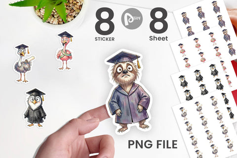 Sticker Watercolor Messy Animal Graduation Sublimation artnoy 
