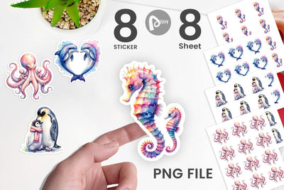 Sticker Watercolor Mom and Baby Ocean Animals Sublimation artnoy 