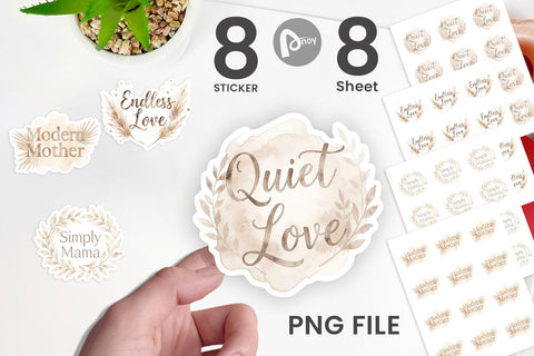 Sticker Watercolor Neutral Boho Botanical Mama Quotes Sublimation artnoy 