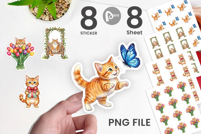 Sticker Watercolor Pastel Garden Cat Celebration Sublimation artnoy 