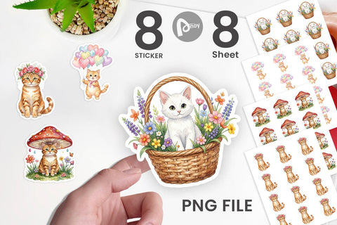 Sticker Watercolor Pastel Garden Cat Celebration Sublimation artnoy 