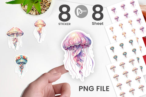 Sticker Watercolor Pastel Jellyfish Lace Ribbon Sublimation artnoy 