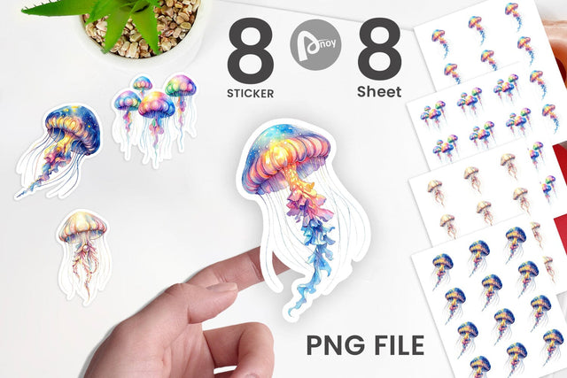 Sticker Watercolor Pastel Jellyfish Lace Ribbon Sublimation artnoy 