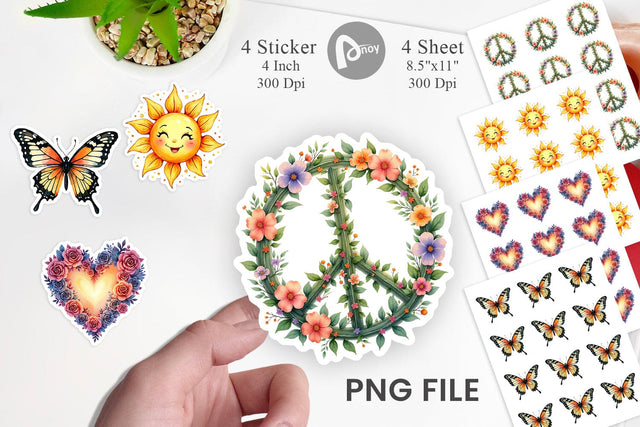 Sticker Watercolor Peace & Petals 70s Symbols & Icons Sublimation artnoy 