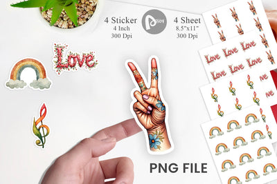Sticker Watercolor Peace & Petals 70s Symbols & Icons Sublimation artnoy 