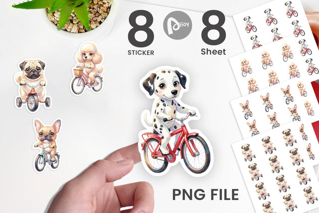Sticker Watercolor Puppy Eye Dogs on Bicycle Sublimation artnoy 