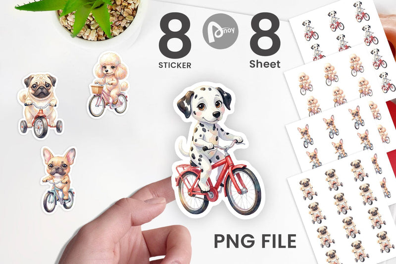Sticker Watercolor Puppy Eye Dogs on Bicycle Sublimation artnoy 