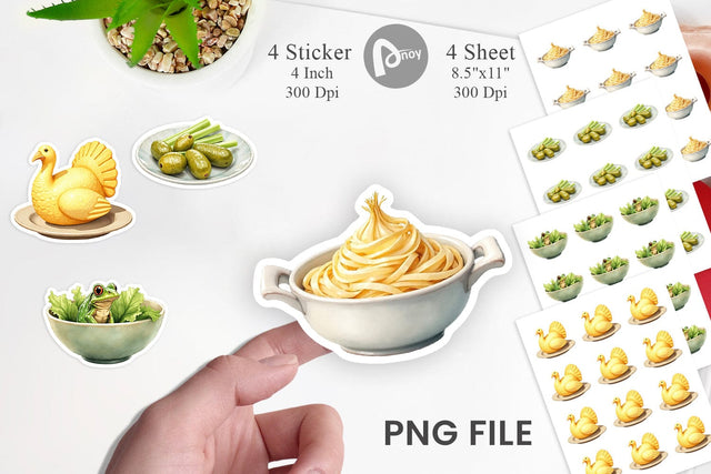 Sticker Watercolor Quirky Thanksgiving Dishes Sublimation artnoy 