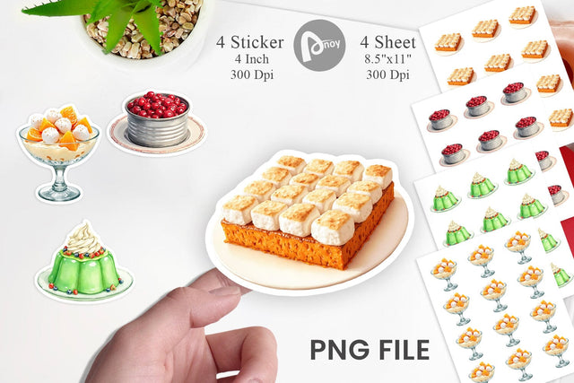 Sticker Watercolor Quirky Thanksgiving Dishes Sublimation artnoy 