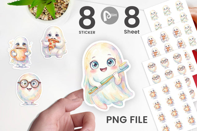 Sticker Watercolor Quirky Ugly Cute Ghost Art Sublimation artnoy 