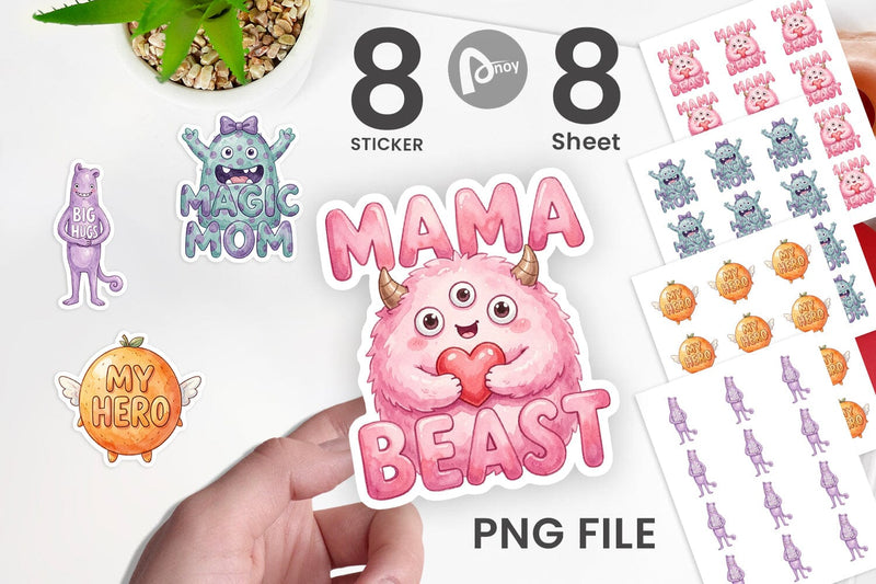 Sticker Watercolor Quirky Ugly Cute Momster Art Quotes Sublimation artnoy 