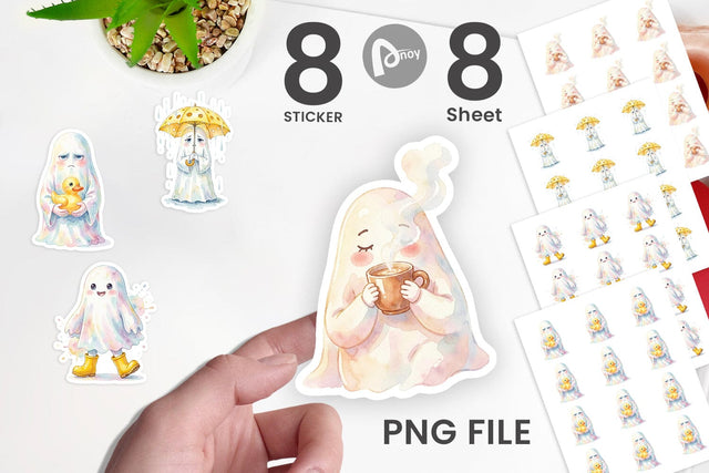 Sticker Watercolor Rainy Day Ugly Cute Ghost Sublimation artnoy 