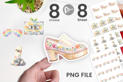 Sticker Watercolor Retro 70s Roller Disco Art Sublimation artnoy 