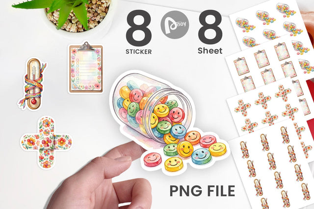 Sticker Watercolor Retro Groovy Nurse Tools Sublimation artnoy 