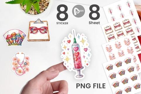 Sticker Watercolor Retro Groovy Nurse Tools Sublimation artnoy 