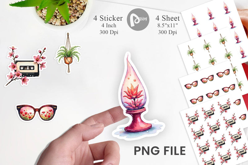 Sticker Watercolor Retro Picnic & Pastimes 70s Lifestyle Sublimation artnoy 