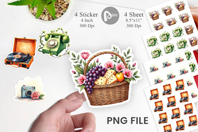 Sticker Watercolor Retro Picnic & Pastimes 70s Lifestyle Sublimation artnoy 