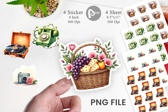 Sticker Watercolor Retro Picnic & Pastimes 70s Lifestyle Sublimation artnoy 