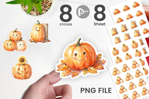Sticker Watercolor Rustic Autumn Harvest Pumpkin Sublimation artnoy 