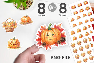 Sticker Watercolor Rustic Autumn Harvest Pumpkin Sublimation artnoy 