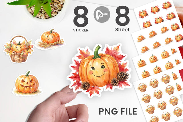 Sticker Watercolor Rustic Autumn Harvest Pumpkin Sublimation artnoy 
