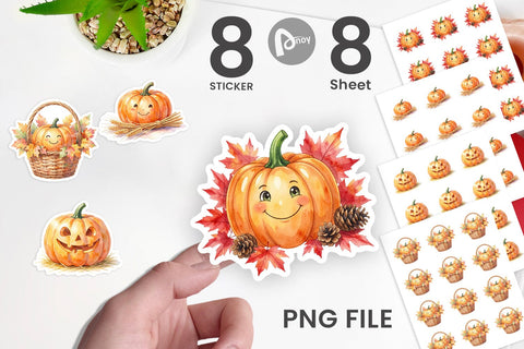 Sticker Watercolor Rustic Autumn Harvest Pumpkin Sublimation artnoy 