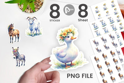 Sticker Watercolor Rustic Flower Crown Animal Sublimation artnoy 