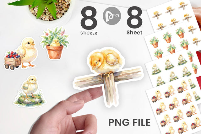 Sticker Watercolor Rustic Garden Easter Chicks Sublimation artnoy 