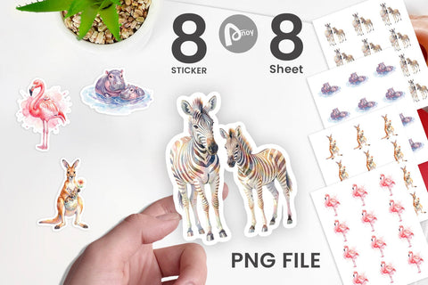 Sticker Watercolor Safari Mom And Baby Animal Sublimation artnoy 