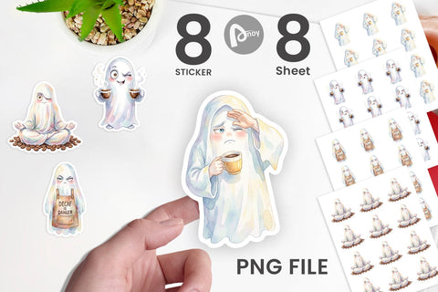 Sticker Watercolor Sarcastic Morning Coffee Ghost Sublimation artnoy 