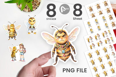 Sticker Watercolor Sassy Queen Bee Vacation Art Sublimation artnoy 