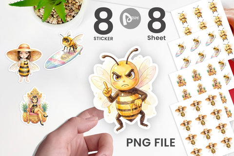 Sticker Watercolor Sassy Queen Bee Vacation Art Sublimation artnoy 