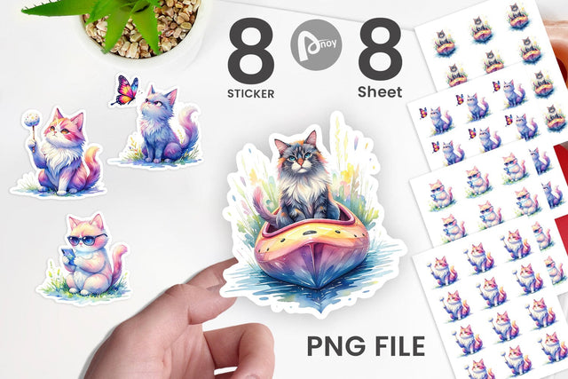 Sticker Watercolor Sassy Sarcastic Camping Cat Sublimation artnoy 