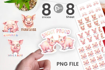 Sticker Watercolor Silly Piggy Muddy Quotes Sublimation artnoy 