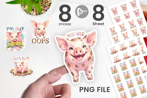 Sticker Watercolor Silly Piggy Muddy Quotes Sublimation artnoy 
