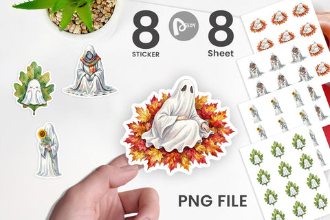 Sticker Watercolor Sleepy Autumn Pumpkin Ghost Sublimation artnoy 