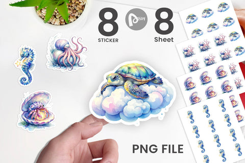 Sticker Watercolor Sleepy Baby Ocean Animals Sublimation artnoy 