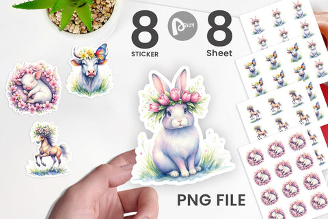 Sticker Watercolor Spring Farmyard Flower Art Sublimation artnoy 