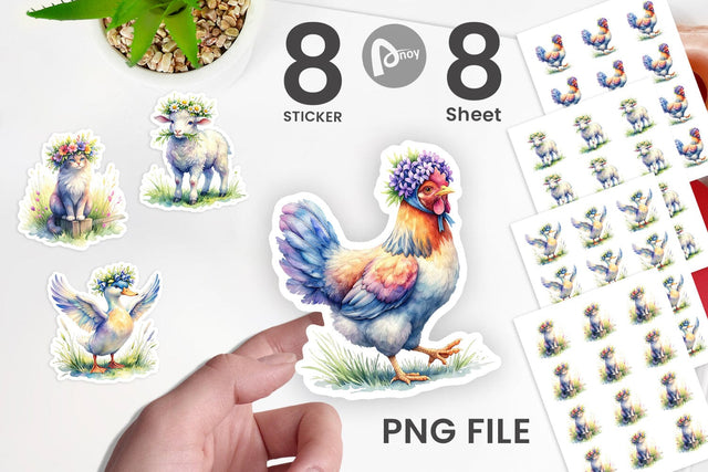 Sticker Watercolor Spring Farmyard Flower Art Sublimation artnoy 